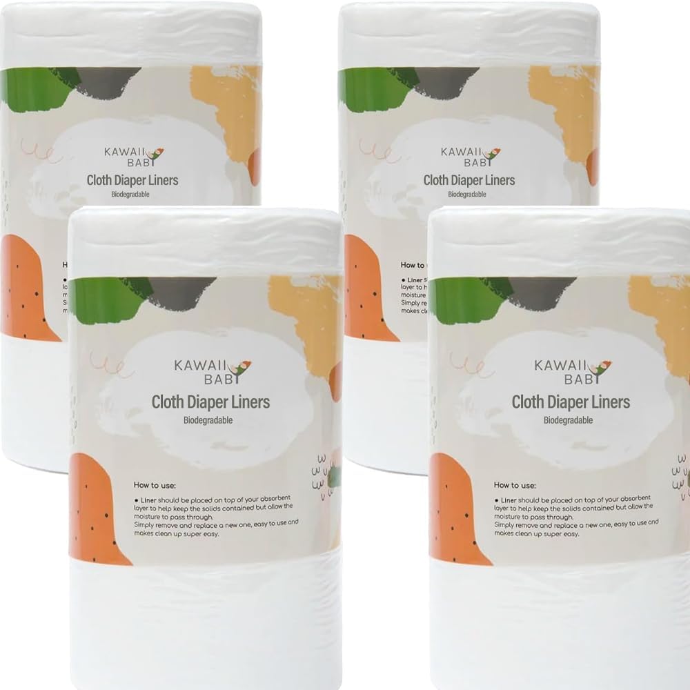 251026150909220_1 KaWaii Baby Cloth Diaper Liners Biodegradable Unscented Nappy Liner Rolls, SGS Certified 11 X 7”, 100 Sheets/Roll - Pack of 4 Rolls - Image 1